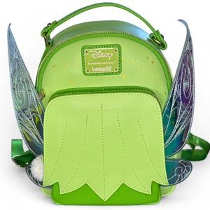 Loungefly Disney Tinker Bell Green Mini Backpack Metallic Wings Peter Pan